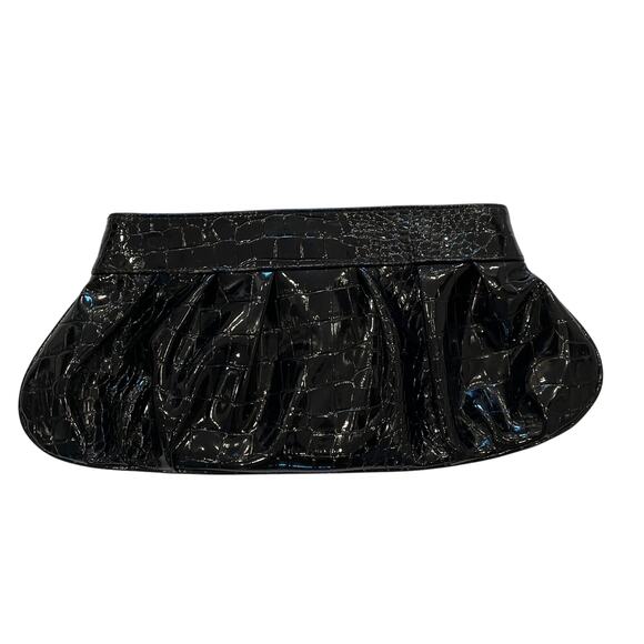 Apt. 9 Black Faux Patent Leather Crocodile Embossed Clutch Purse, Snap Closure - Picture 2 of 9